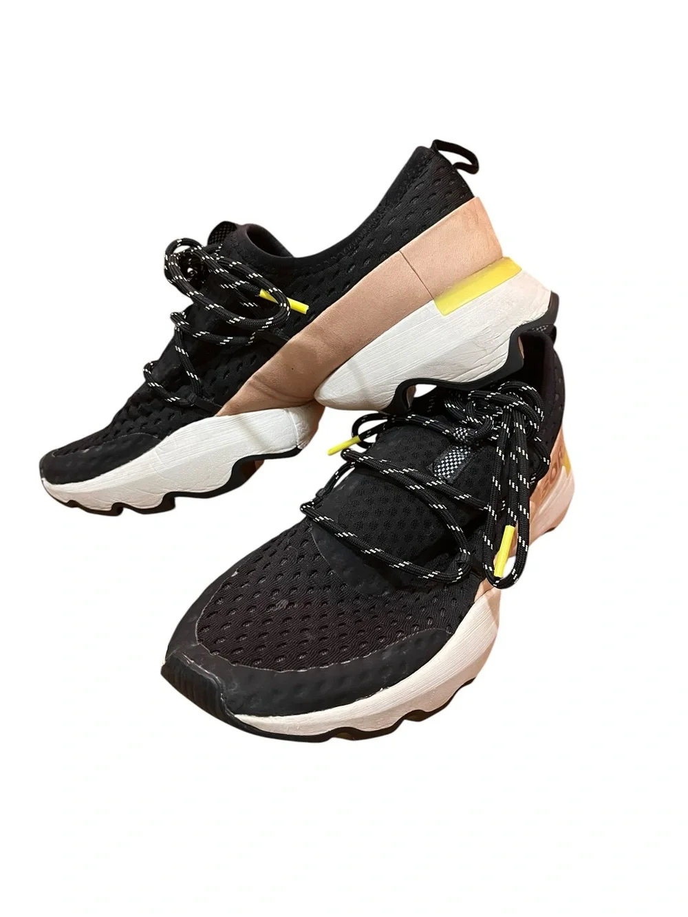 Sorel Sneakers Women's Black Mesh Athletic Sneakers Pink Leather Accent